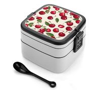 Bento Box con motivo a ciliegia rossa, contenitori per la preparazione dei pasti a 2 scomparti, porta pranzo impilabile con coperchi, contenitori riutilizzabili per alimenti divisi per viaggi e lavo