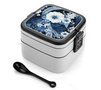 Bento Box con motivo floreale blu e bianco, contenitori per la preparazione dei pasti a 2 scomparti, porta pranzo impilabile con coperchi, contenitori riutilizzabili per alimenti divisi per viaggi e