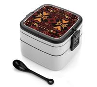 Bento Box con motivo tribale marrone e rosso, contenitore per il pranzo a prova di perdite da 1000 ml, con divisori e cucchiaio rimovibili - Lunch Box impilabile in PP senza BPA per lavoro, ufficio,