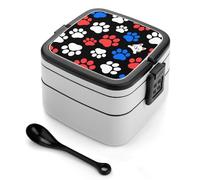 Bento Box con zampe di cani e gatti, rosso, blu e bianco, 1000 ml, contenitore per il pranzo a prova di perdite, con divisori e cucchiaio rimovibili - Lunch Box impilabile in PP senza BPA per lavoro