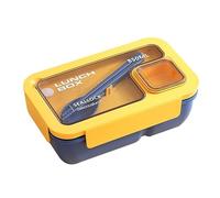 Bento Box, contenitore per il pranzo adatto al microonde, a prova di perdite, con set di posate incluso, per ufficio, viaggi, picnic, preparazione dei pasti (3, giallo, A)