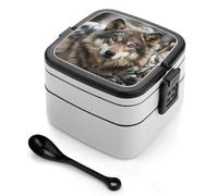 Bento Box - Contenitore per il pranzo per adulti, con utensile, Lmage of Wolf in the Snow, contenitore per il pranzo a prova di perdite, a doppio strato, per pranzare fuori, lavoro, picnic e viaggi