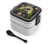 Bento Box Coppia di Pappagalli Olive, Contenitori per la preparazione dei pasti a 2 scomparti, Lunch Box impilabile con coperchi, Contenitori riutilizzabili per la conservazione degli alimenti divis