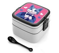 Bento Box Gatto Blu in Completo, Contenitori per la Preparazione dei Pasti a 2 Scomparti, Lunch Box Impilabile con Coperchi, Contenitori per Alimenti Riutilizzabili e Divisi per Viaggi e Lavoro