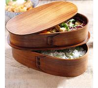 Bento Box giapponese in legno, sicuro e salutare, design a doppio strato. Il portavivande consente di evitare contaminazioni e di godere di un meraviglioso periodo di picnic.