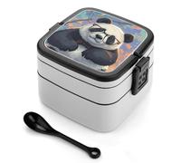Bento Box Panda con Testa Inclinata, Contenitori per la Preparazione dei Pasti a 2 Scomparti, Lunch Box Impilabile con Coperchi, Contenitori per Alimenti Riutilizzabili e Divisi per Viaggi e Lavoro