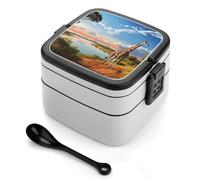Bento box per adulti con paesaggio africano del fiume Nilo Giraffa Contenitore impilabile a 2 strati Contenitori riutilizzabili a prova di perdite per adulti da viaggio 935,5 g Lunchbox con cucchiaio