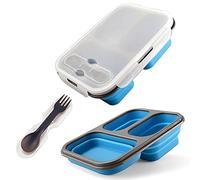 Bento Box Pieghevole - Lunch Box portatile pieghevole a 3 Scomparti Contenitore per Alimenti a Tenuta stagna con Cucchiaio forchetta microonde/congelatore Sicuro (Blu)