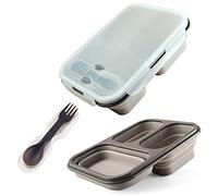 Bento Box Pieghevole - Lunch Box portatile pieghevole a 3 Scomparti Contenitore per Alimenti a Tenuta stagna con Cucchiaio forchetta microonde/congelatore Sicuro (Grigio)