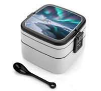 Bento Box Polar Bears Northern Lights da 1000 ml, contenitore per il pranzo a prova di perdite con divisori rimovibili e cucchiaio - Lunch box impilabile in PP senza BPA per lavoro, ufficio, picnic,