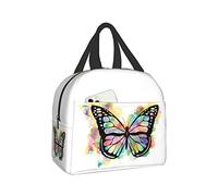 Bento box portapranzo colorato con farfalla in acquerello, isolato, riutilizzabile, impermeabile, con tasca frontale, per viaggi, ufficio, picnic