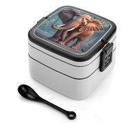 Bento Box rosso Elephants da 1000 ml, contenitore per il pranzo a prova di perdite con divisori rimovibili e cucchiaio - Lunch box impilabile in PP senza BPA per lavoro, ufficio, picnic, viaggi, cen