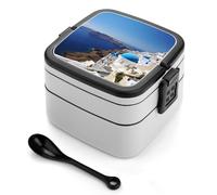 Bento Box Santorini Island Sea View, contenitori per la preparazione dei pasti a 2 scomparti, portapranzo impilabile con coperchi, contenitori riutilizzabili per alimenti divisi per viaggi e lavoro