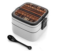 Bento Box Tribale in Tessuto di Fango Africano, Contenitori per la Preparazione dei Pasti a 2 Scomparti, Lunch Box Impilabile con Coperchi, Contenitori per Alimenti Riutilizzabili e Divisi per Viagg