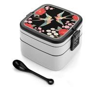 Bento Box Two Colorful Flying Birds da 1000 ml, contenitore per il pranzo a prova di perdite, con divisori rimovibili e cucchiaio - Lunch Box impilabile in PP senza BPA per lavoro, ufficio, picnic,