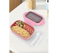 Bento Lunch Box, contenitore per il pranzo da 1450 ml, con cucchiaio e forchetta, facile da trasportare, con 3 scomparti, senza BPA, a prova di perdite, perfetto per mangiare fuori (rosa)