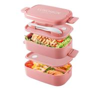 Bento Lunch Box Impilabile,Contenitori da 1400 ml con 4 scomparti e posate, scatole a 2 strati a prova di perdite, per adulti, bambini, ufficio, lavabili in lavastoviglie e microonde (Rosa Puro)