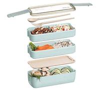 Bento Lunch Box Impilabile,Riutilizzabile Bento Lunch Box a 3 strati per bambini e adulti,con Posate Adatto per Pranzo Ufficio,Premium Contenitori per Alimenti per Microonde e Lavastoviglie(Verde)