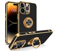 BENTOBEN Custodia per iPhone 14 Pro Max, sottile e leggero supporto ad anello a 360°, supporto per auto, antiurto, da donna, da uomo, antiscivolo, per iPhone 14 Pro Max 6,7", nero/oro