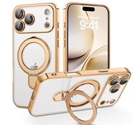 BENTOBEN Custodia per iPhone 17 Pro Max Mag-Safe con supporto, [supporto magnetico invisibile] trasparente senza fili TPU Bumper Cover Case iPhone 17 Pro Max (6,9"), titanio sabbia desertica oro