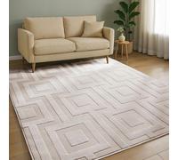 benuta Basic Tappeto salotto Claire - Crema 240x340 cm - Salotto Minimalista stile retrò geometrico - Manutenzione semplice - Compatibile con pavimento riscaldato