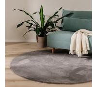 benuta Basic Tappeto salotto Furry - Grigio Rotondo 200 cm - Soffice salotto - Retro antiscivolo - Lavabile - Compatibile con riscaldamento pavimento