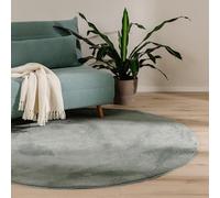 benuta Basic Tappeto salotto Furry - Verde Rotondo 160 cm - Soffice salotto - Retro antiscivolo - Lavabile - Compatibile con riscaldamento pavimento