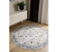 benuta Basic Tappeto Salotto George - Crema/Grigio 160 cm Rotondo - Lavabile - Fibra sintetica - Stile: Vintage - Per camere da letto, sale da pranzo, soggiorni - facile da pulire