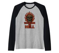 Benvenuti a Hello Skull Flames Maglia con Maniche Raglan