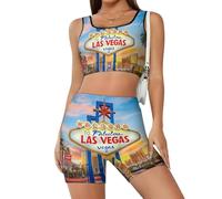 Benvenuti a Las Vegas Set di allenamento per le donne 2 pezzi Crop Tank Pantaloncini a vita alta Abiti da yoga, Stile-2, M