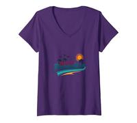 Benvenuti a Paradise Tropical Beach Vacation Maglietta con Collo a V, Donna, Viola, L