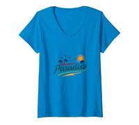 Benvenuti a Paradise Tropical Beach Vacation Maglietta con Collo a V, Donna, Zaffiro, L
