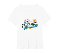 Benvenuti a Paradise Tropical Beach Vacation Maglietta, Donna Plus-Size, Bianco, 5X