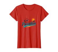 Benvenuti a Paradise Tropical Beach Vacation Maglietta, Donna, Rosso, L
