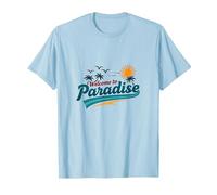 Benvenuti a Paradise Tropical Beach Vacation Maglietta, Uomo, Celeste, L