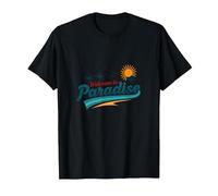 Benvenuti a Paradise Tropical Beach Vacation Maglietta, Uomo, Nero, XXL