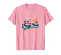 Benvenuti a Paradise Tropical Beach Vacation Maglietta, Uomo, Rosa, S