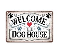 Benvenuti nella cuccia per cani, cartello in latta con stampa di zampe, decorazione estetica in metallo rustico vintage a tema cane, per casa, camera da letto, cucina, bar, caffè, bagno, interni ed es