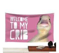 Benvenuti nella mia culla | Welcome to My Crib Duck Flag | Bandiera da appendere in poliestere stravagante per grotta 'uomo | Benvenuti nella mia bandiera del presepe | Cartelli da giardino