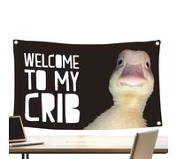 Benvenuti nella mia culla | Welcome to My Crib Duck Flag | Bandiera da appendere in poliestere stravagante per grotta 'uomo | Benvenuti nella mia bandiera del presepe | Cartelli da giardino