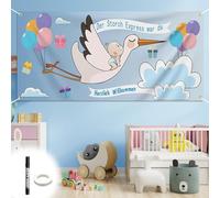 Benvenuto a casa per bambini, per la nascita di cicogna per esterni, 160 x 70 cm, per la nascita, ideale come decorazione per la casa, per baby shower