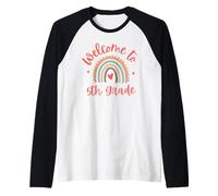 Benvenuto al primo giorno di insegnante di quinta elementare di ritorno a scuola Maglia con Maniche Raglan
