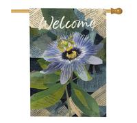 Benvenuto Bandiera da giardino floreale decorazione floreale fiore passione blu primavera ed estate banner patio double face decorazione giardino casa all'aperto 71,1 x 101,6 cm