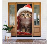 Benvenuto Copertura per porta Banner Oscurante Tende per porte Decorazioni Tende per Finestre Tendaggi Carino Natale Gatto Stagionale Portico Cartello Foto Sfondo da Appendere alla Parete Banner