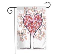 Benvenuto Giardino Bandiera Verticale Rosso Design Giorno Bianco Ramo Simbolo del cuore Decorazione Forma Albero A forma di Schizzo Segni Simboli Cortile Decorativo per esterni 12 x 18 pollici