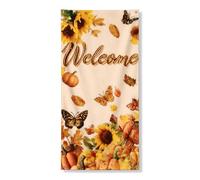 Benvenuto Girasole Copertura Porta Banner Decorativo, Autunno Farfalla Zucca Porta D'ingresso, Interno Esterno Raccolto Appeso Sfondo Festival Forniture 91x182 Pollici
