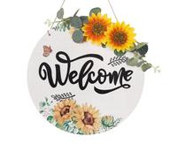 Benvenuto in Legno Decorazione Murale con Ghirlanda Girasole per Soggiorno e Porta d'Ingresso (Bianco)