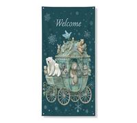 Benvenuto Inverno Animale Copertura Della Porta Banner Decorativo, Vintage Creature Innevate Design Decorazione Porta D'ingresso, Interni Esterni Forniture Vacanze 91x182 Poll