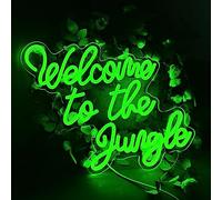 Benvenuto nel segno al neon della giungla LED, luce al neon verde, decorazione della parete, luce USB, giardino, famiglia, portico, negozio, soggiorno di Natale, decorazione bar, 5V, 16.5 "* 13"