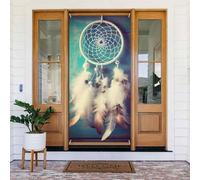 Benvenuto Primavera Copertura per porta Grande Banner Appeso Bianco acchiappasogni piuma Benvenuto Portico Segno Francese Privacy Porta Finestra Tende Fotografia Sfondo Stagionale Decorazione esterna